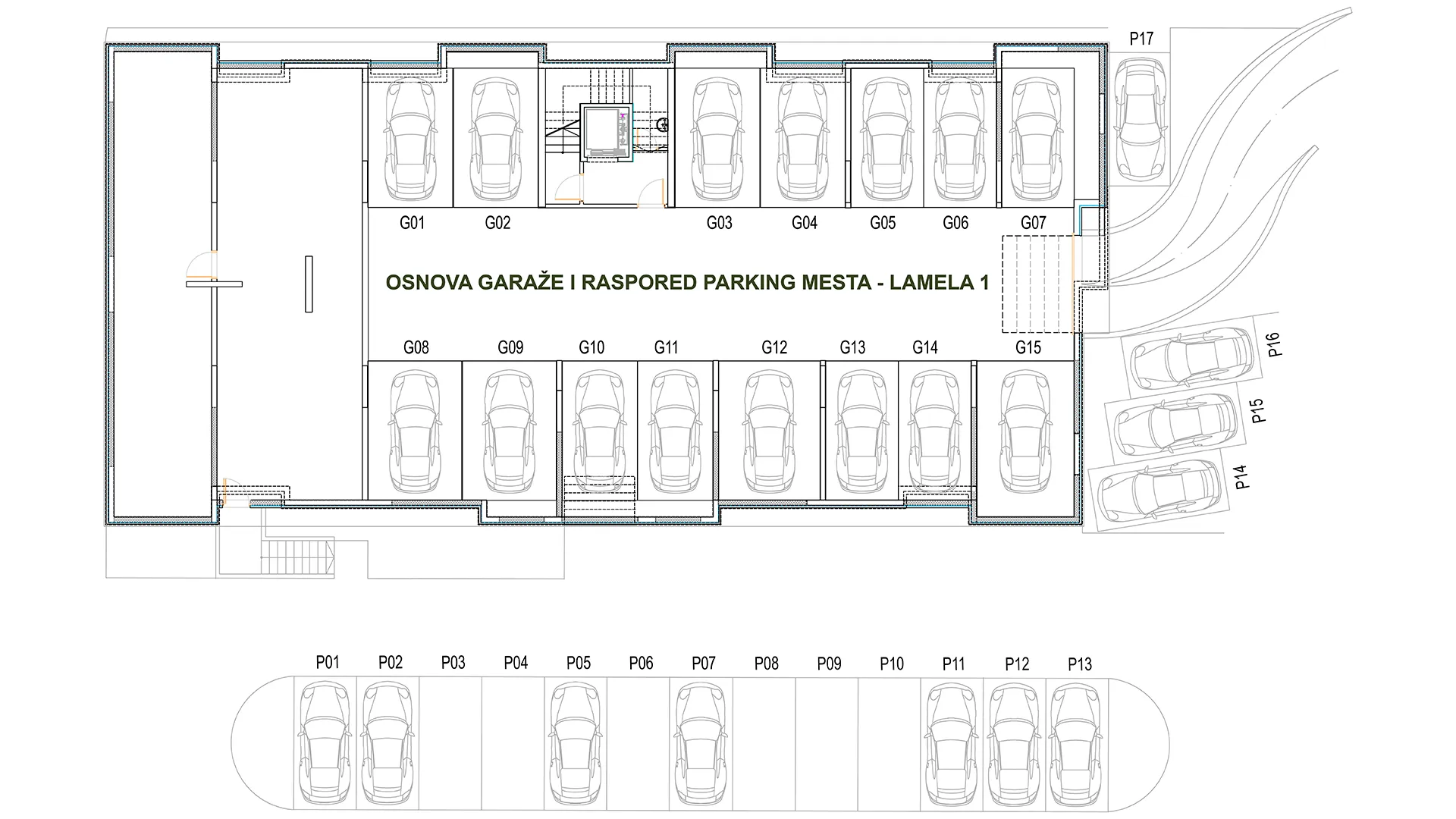 Tozino voće - raspored garažnih i parking mesta za Lamelu 1