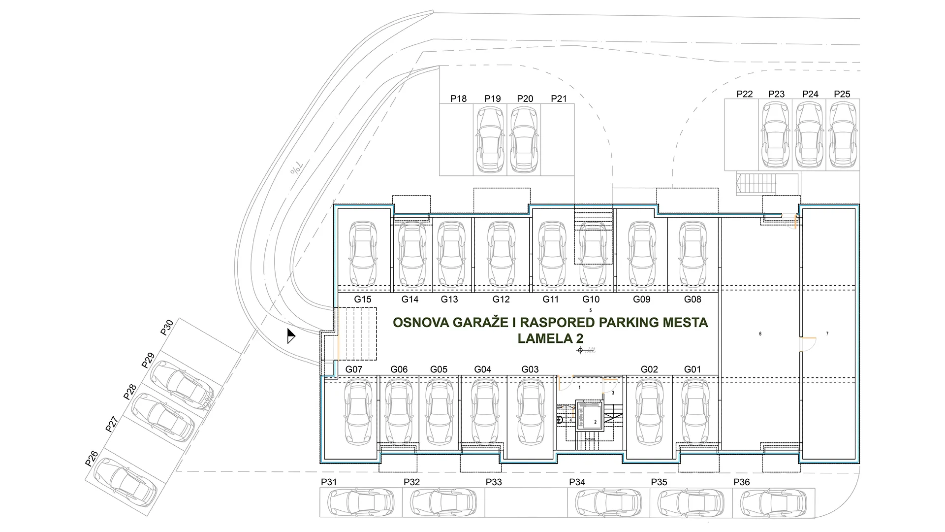 Tozino voće - raspored garažnih i parking mesta za Lamelu 2